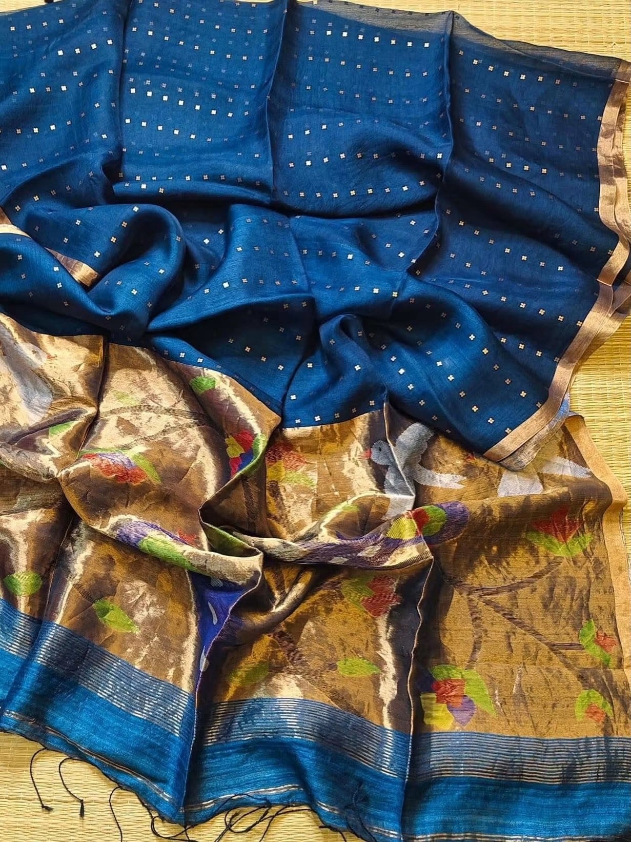 Handloom pure muslin jamdani silk sarees with paithani weaving pallu