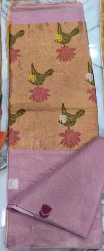 Linen tissue sarees with jamdani weaving