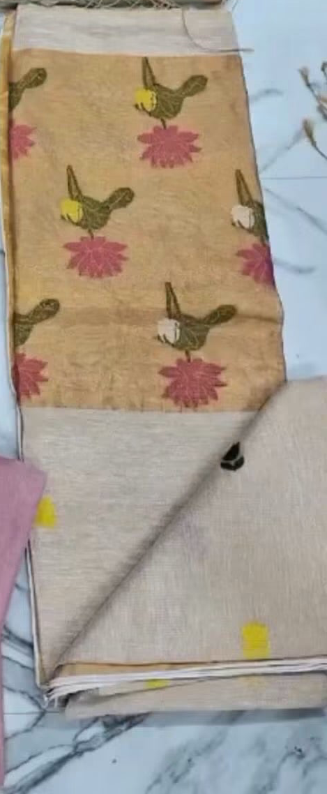 Linen tissue sarees with jamdani weaving
