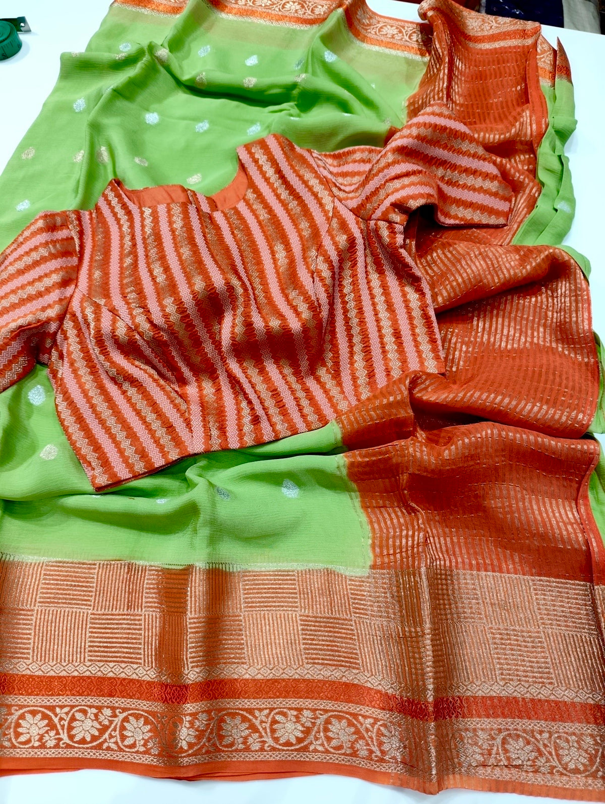 UNSTITCHED pure banaras crepe georgette saree with designer blouse