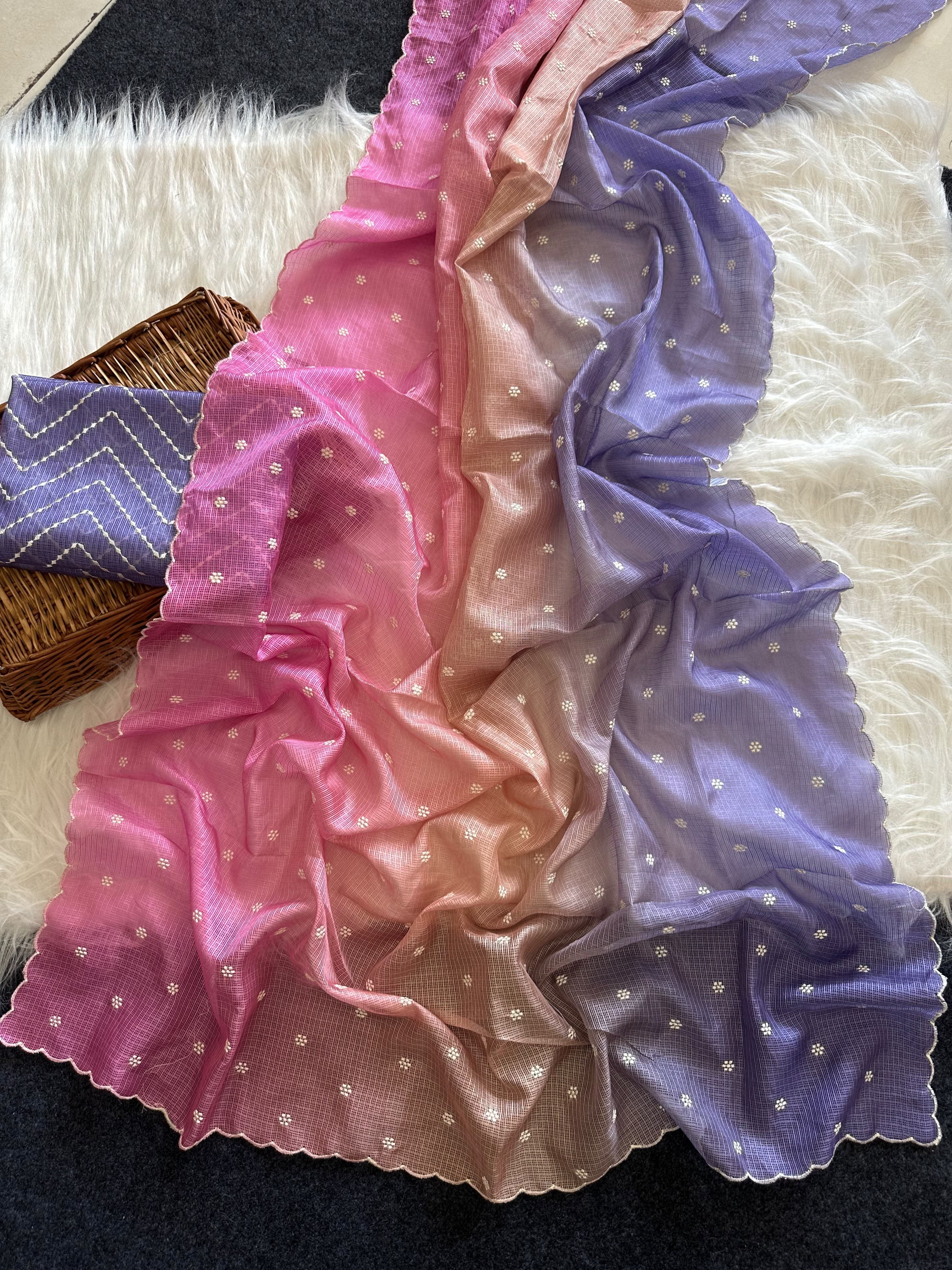 Shaded kota sarees with embroidery allover saree and blouse