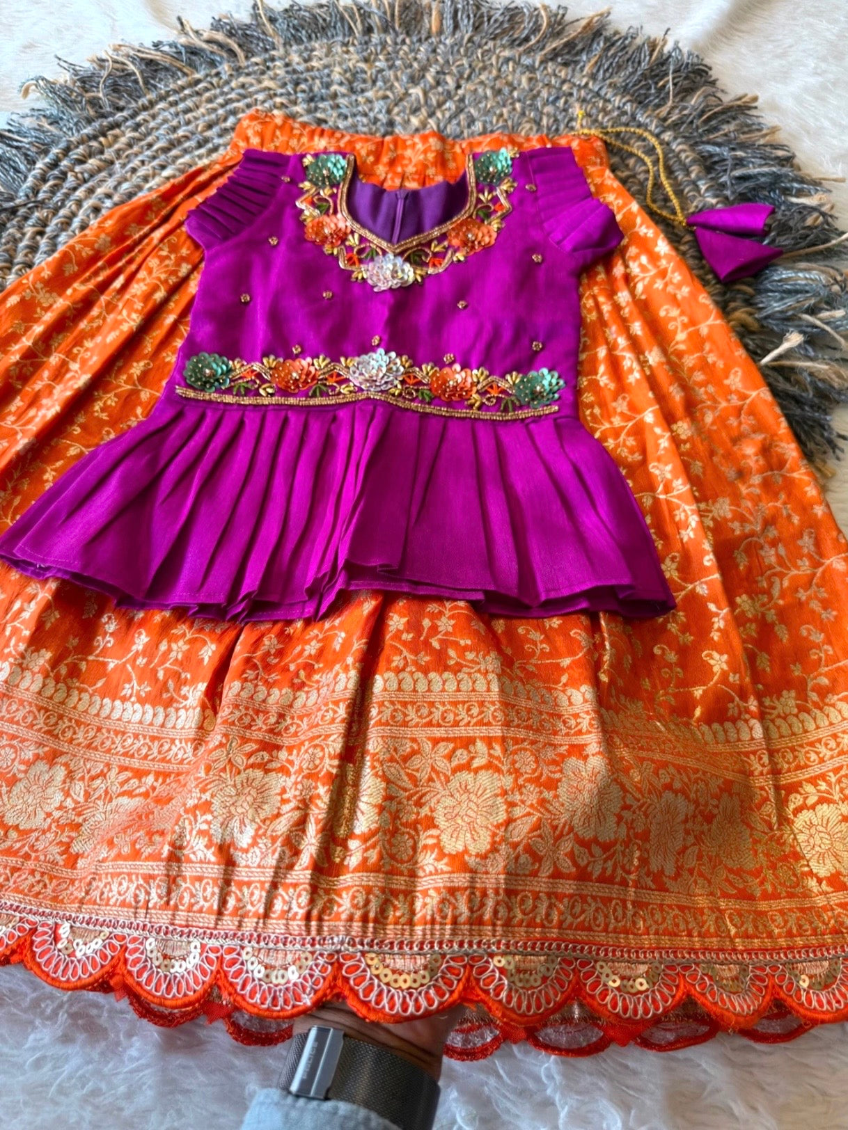 Kids fully stitched banaras silk lehanga with handwork peplum blouse (1-16 years)