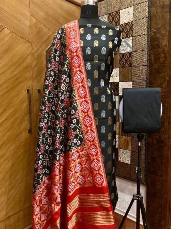 Banaras soft silk 3 piece dress materials with patola duppata (2.5 meter each )