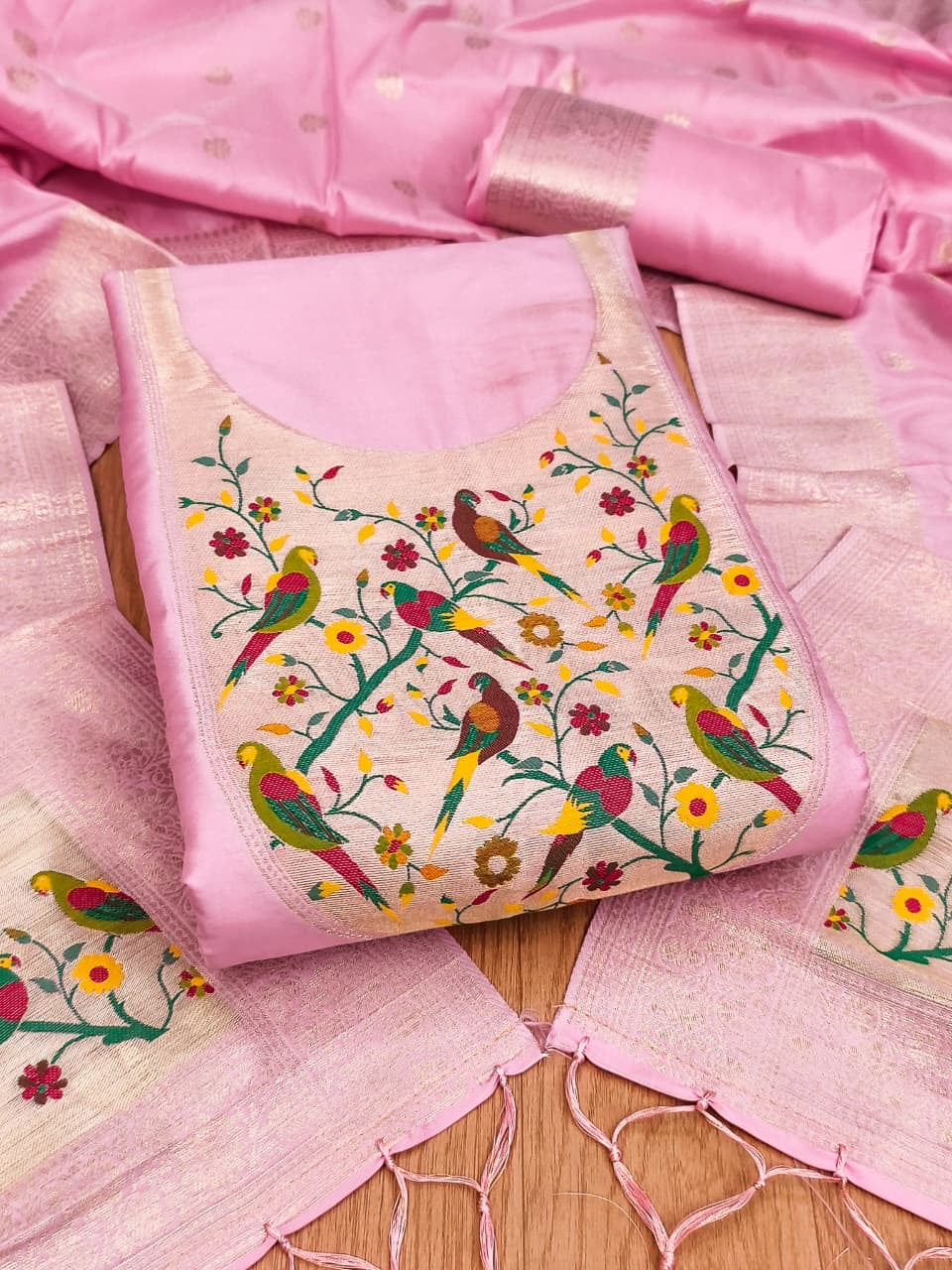 Fancy paithani 3 piece unstitched dress materials