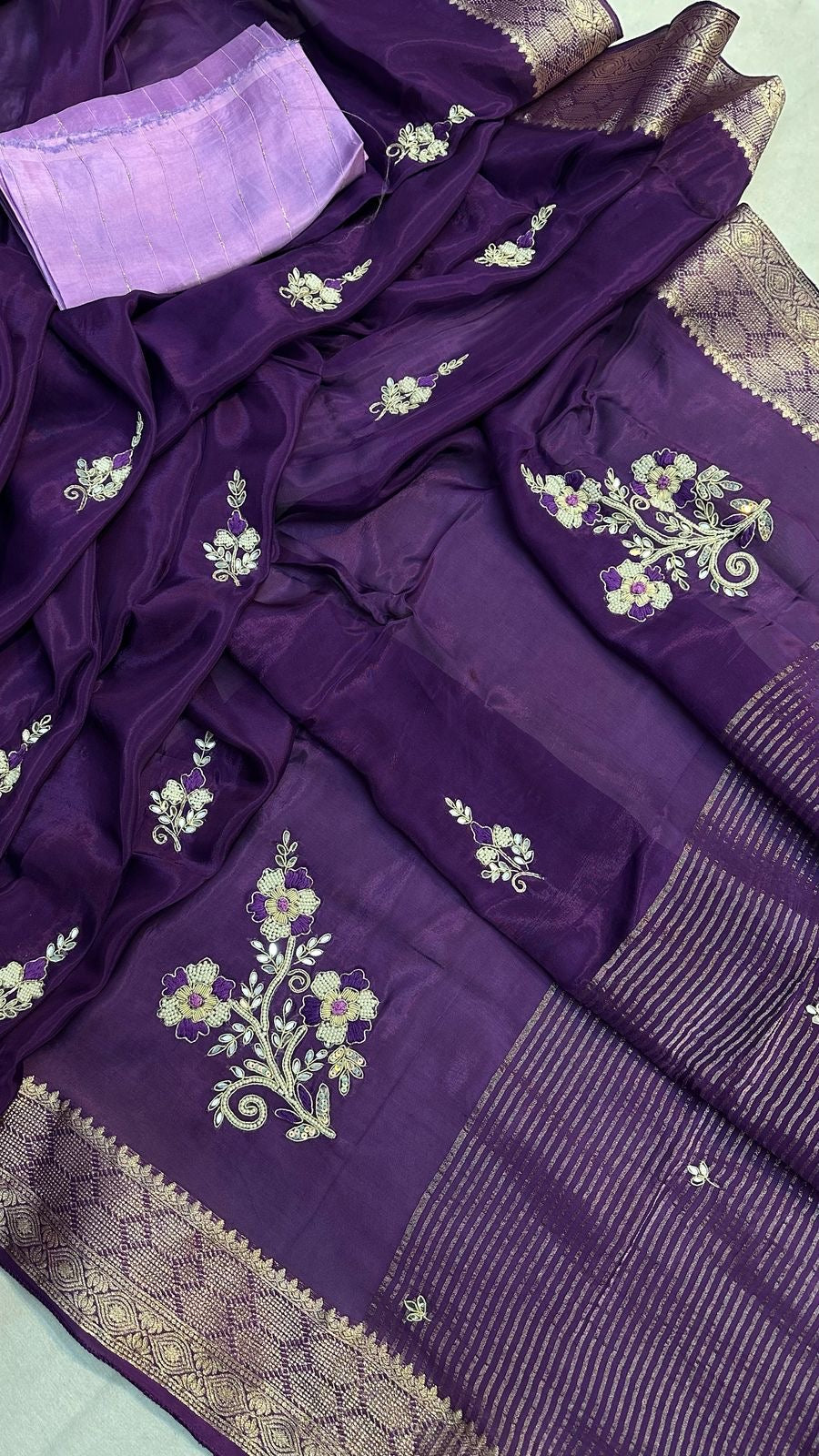 Banaras crepe silk sarees with handwork