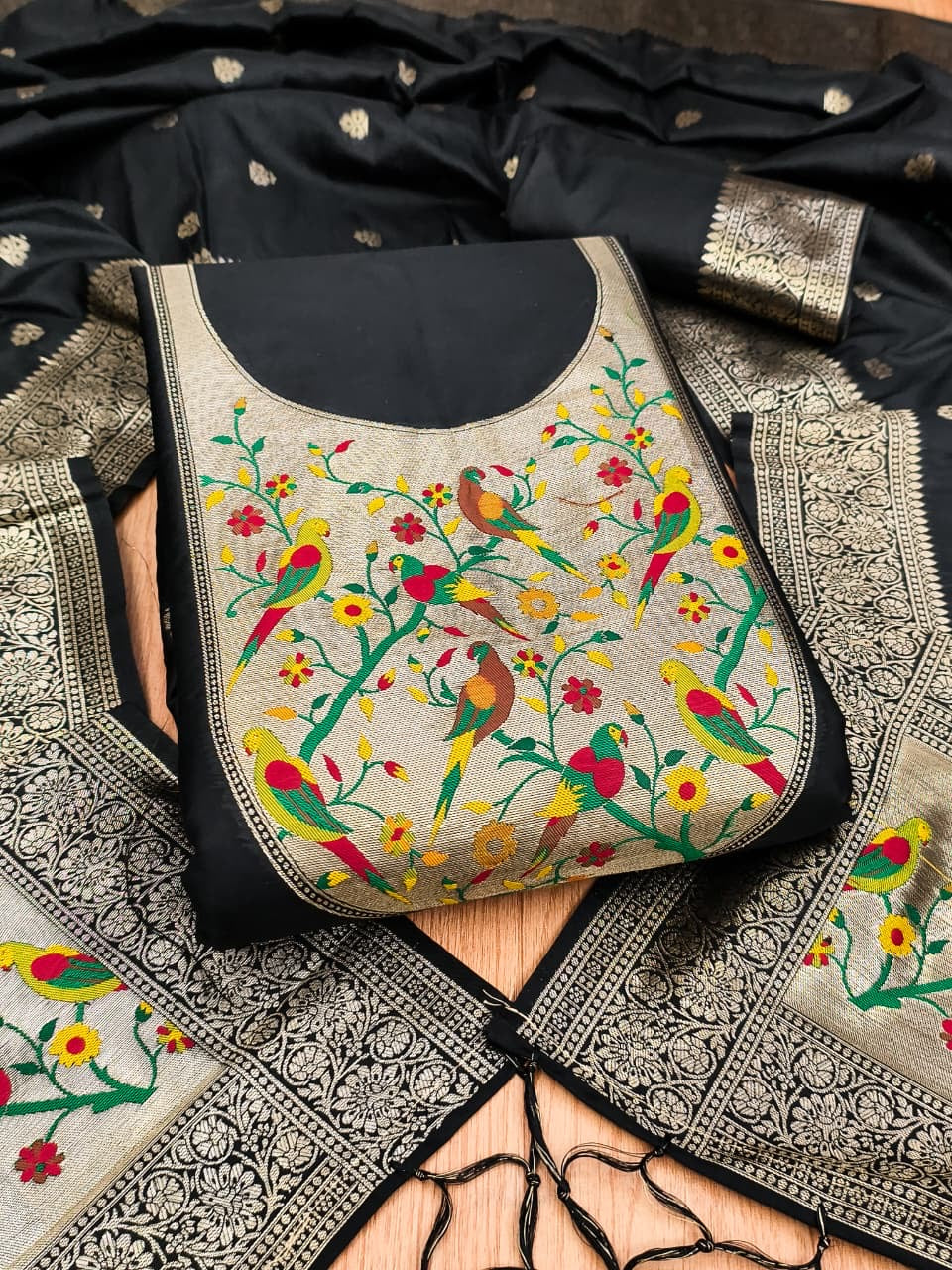 Fancy paithani 3 piece unstitched dress materials