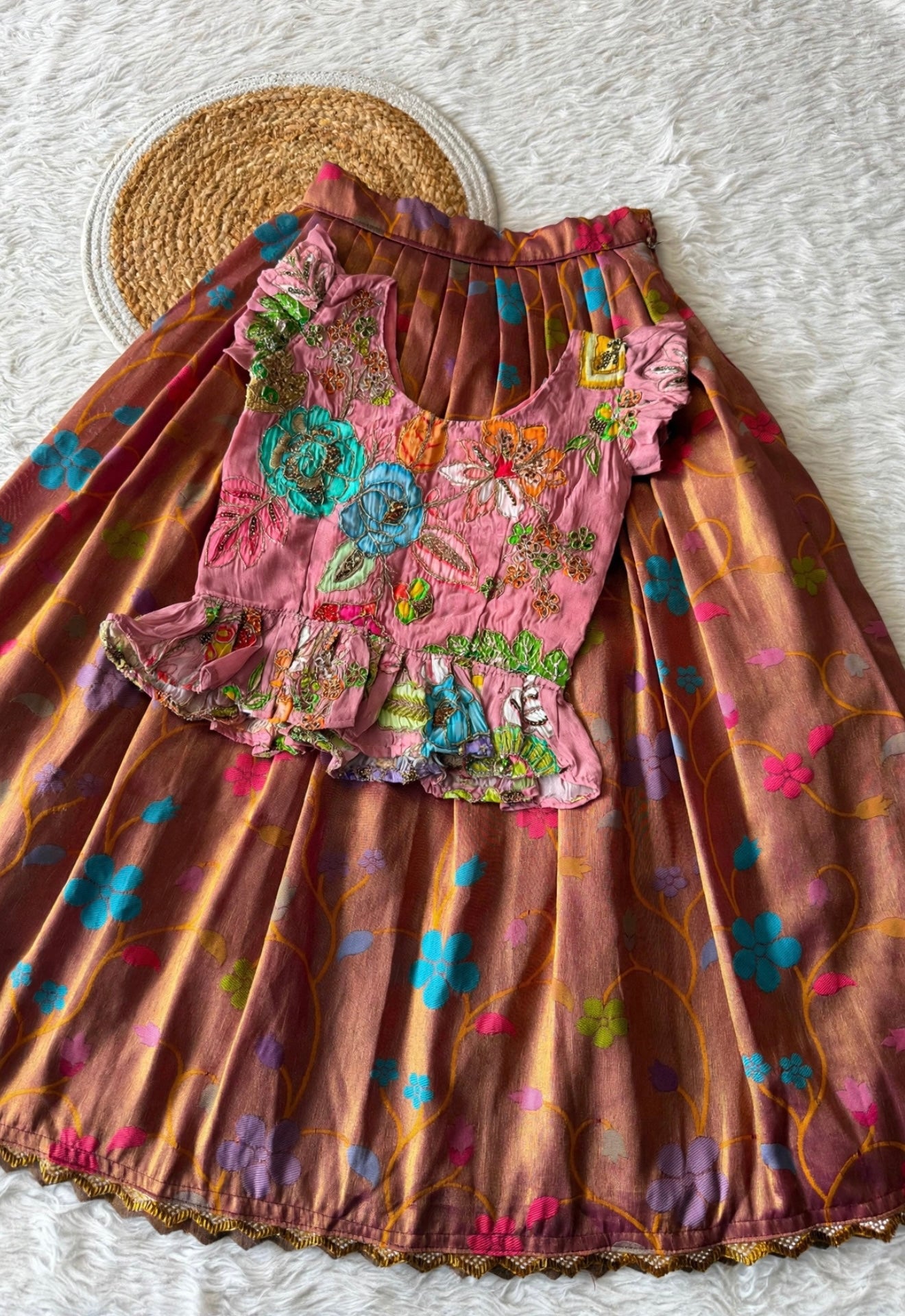 Kids fully stitched tissue lehanga with designed peplum blouse (1-16 years)