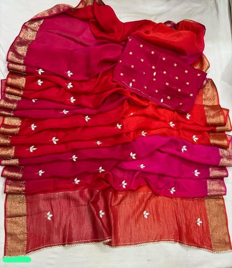 Banaras shaded crepe silk sarees with handwork allover