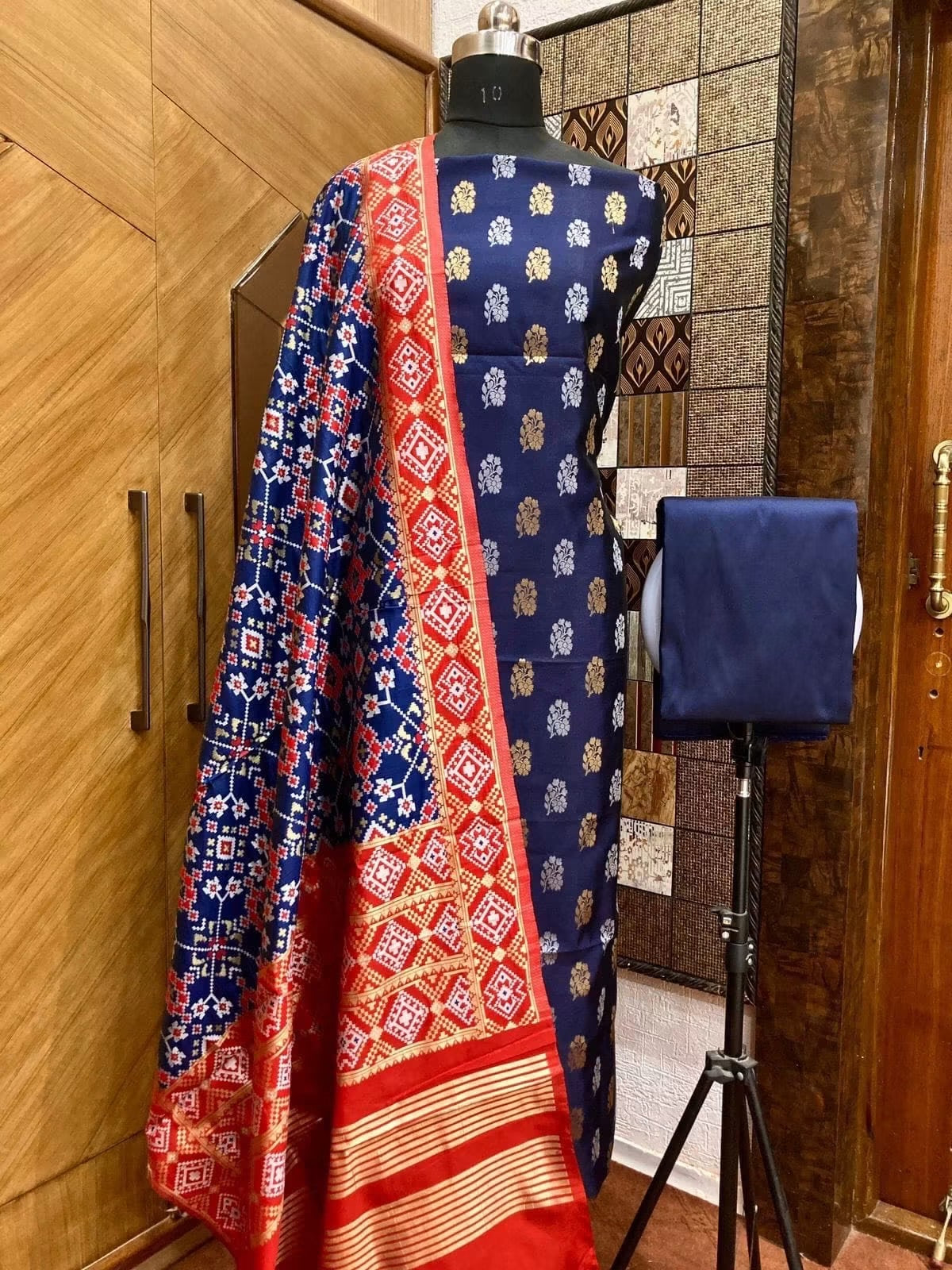 Banaras soft silk 3 piece dress materials with patola duppata (2.5 meter each )