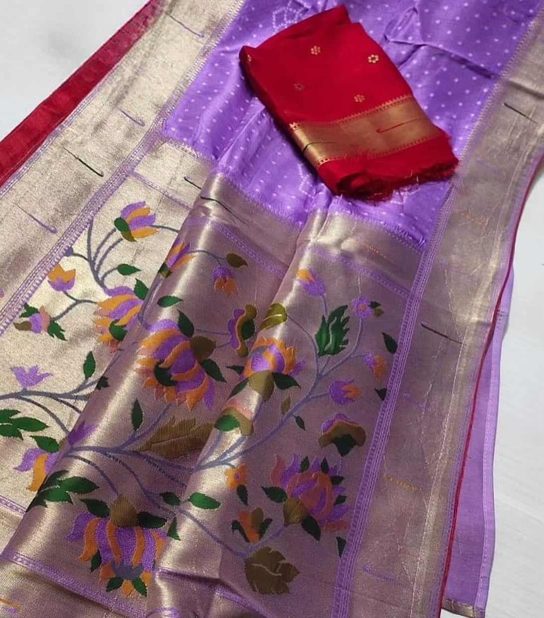 Munga bandini silk sarees with paithani muniya border unstitched blouse
