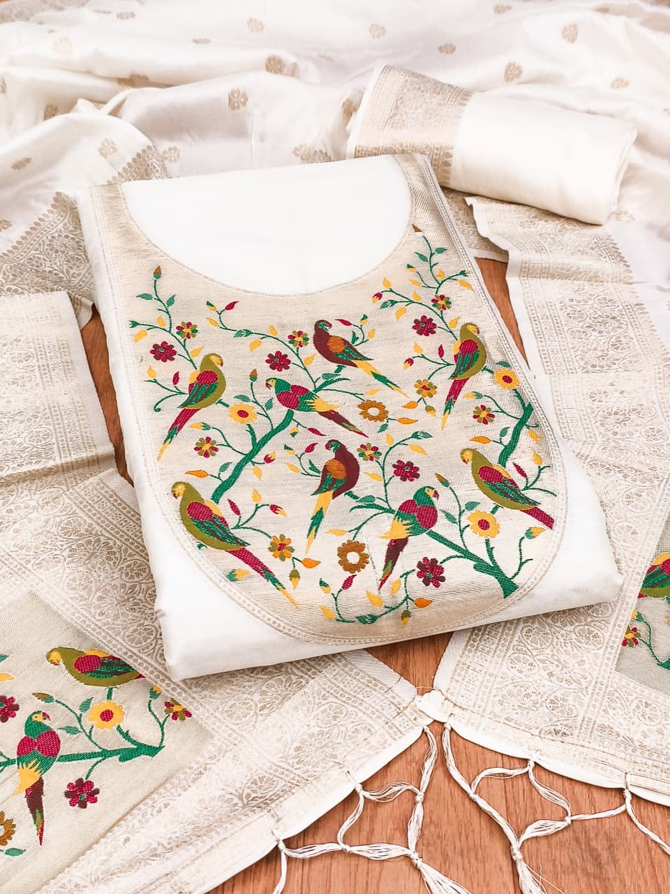 Fancy paithani 3 piece unstitched dress materials