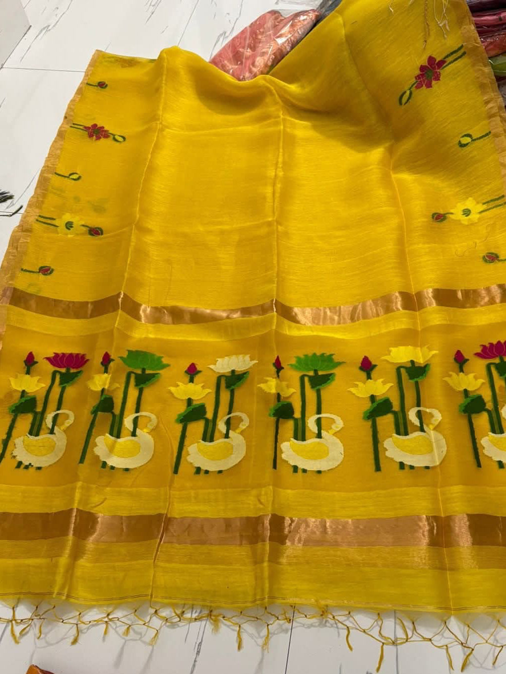 Handloom pure linen silk jamdani sarees
