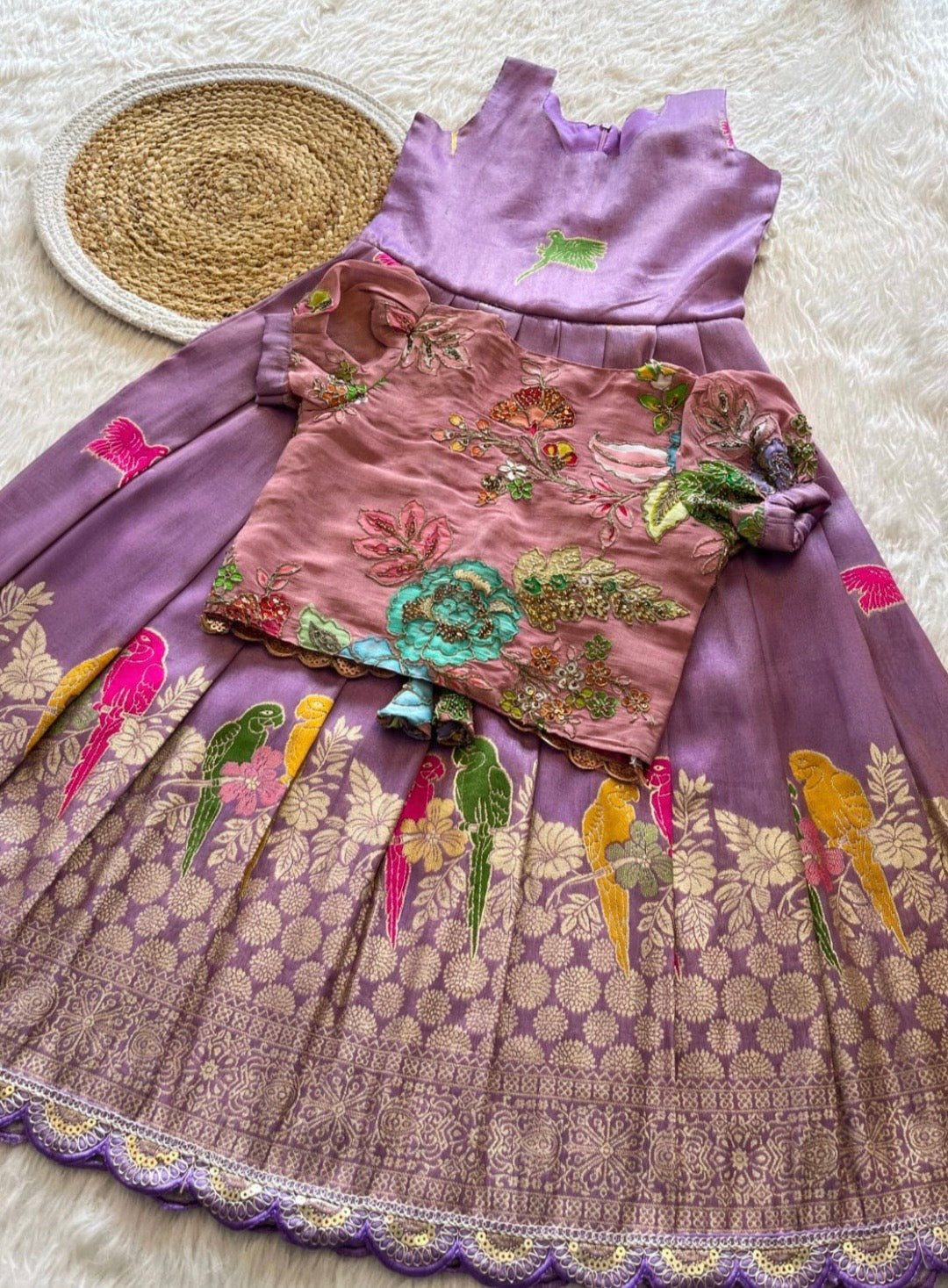 Banaras tissue silk dresses with meenakari weaving and jacket (1-17 years )