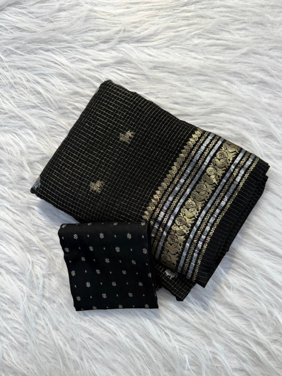 Vintage georgette checkered sarees with rich borders pallu and blouse