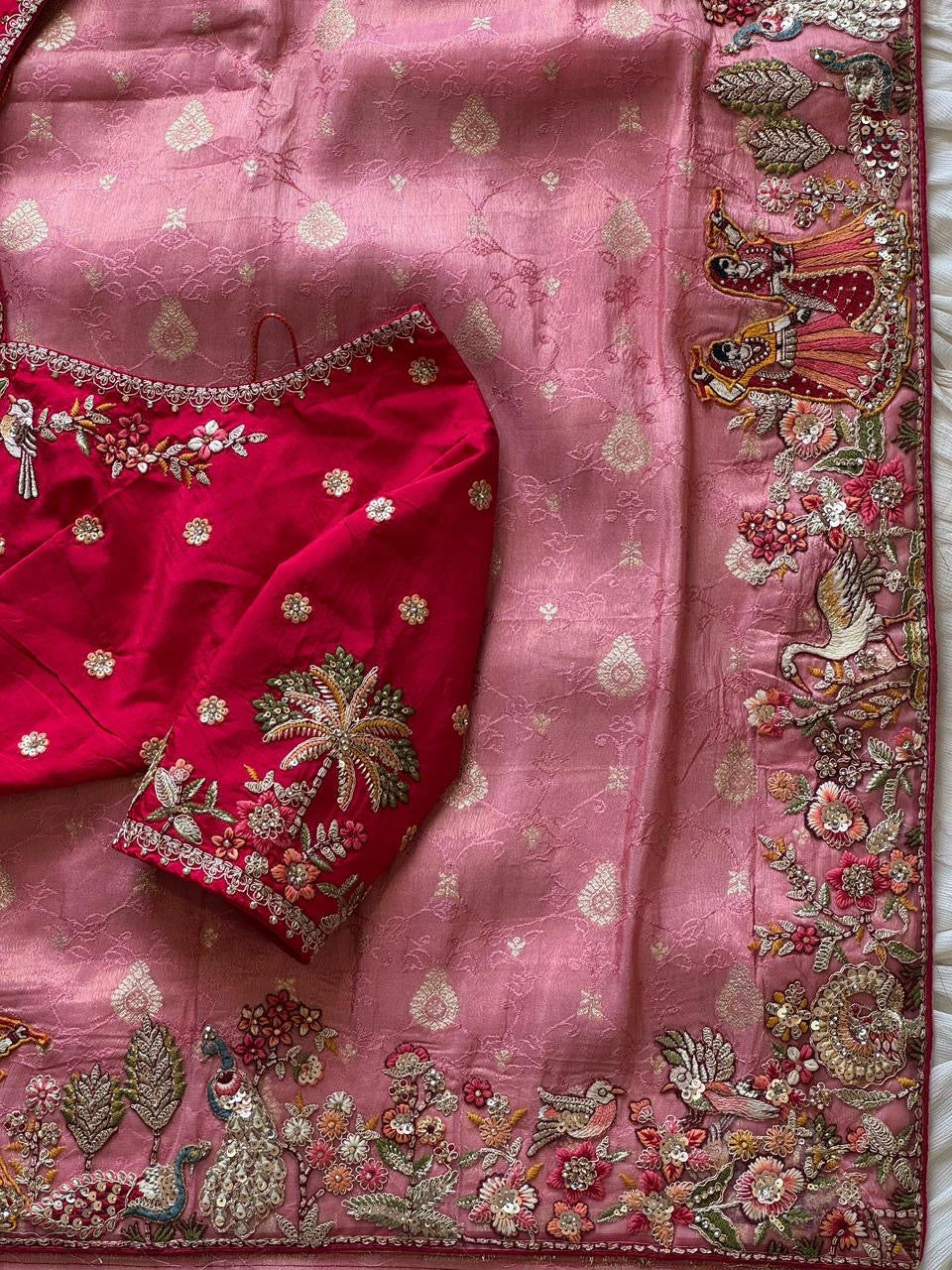 Designed munga silk sarees with intricate embroidery and fully stitched blouse