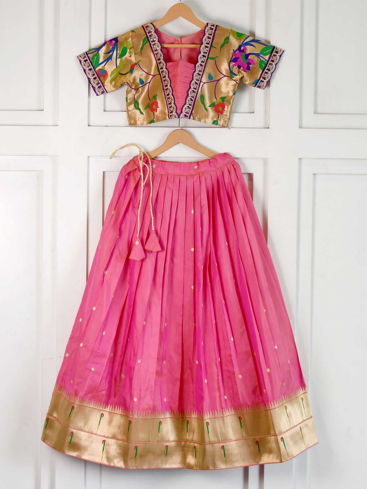 Banaras paithani kids lehanga with croptop (1-15 years )