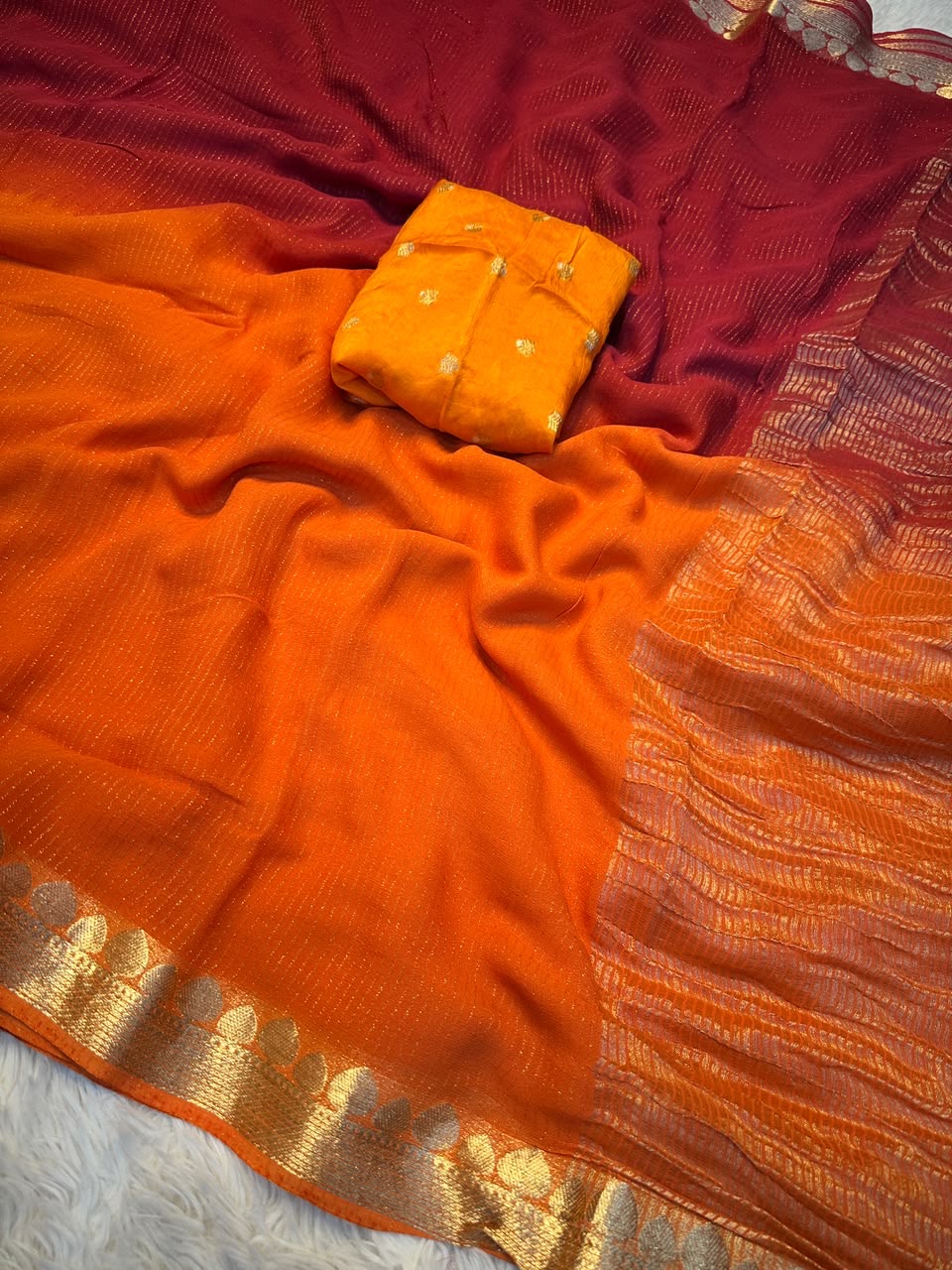 Shaded georgette sarees with rich pallu and blouse