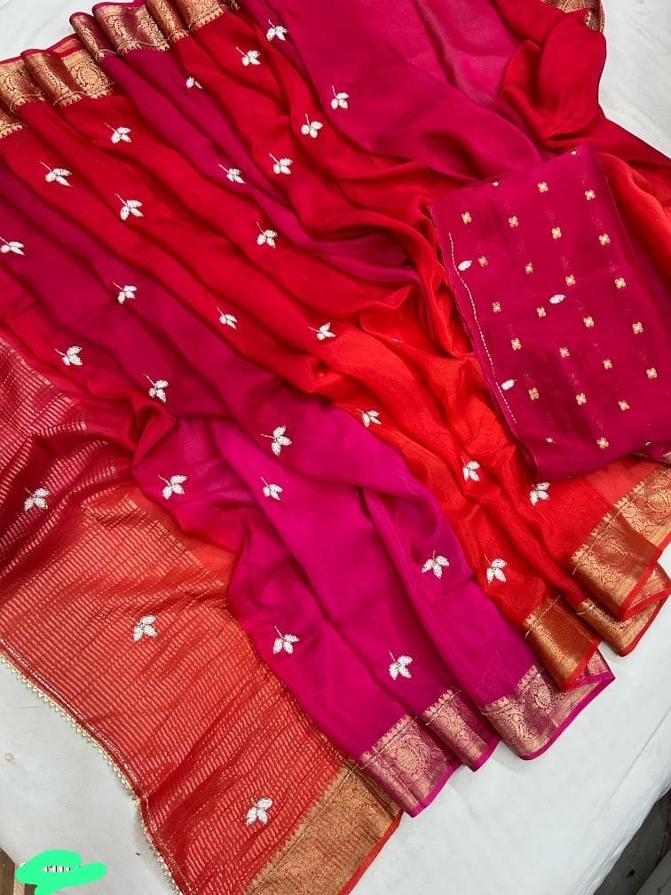 Banaras shaded crepe silk sarees with handwork allover