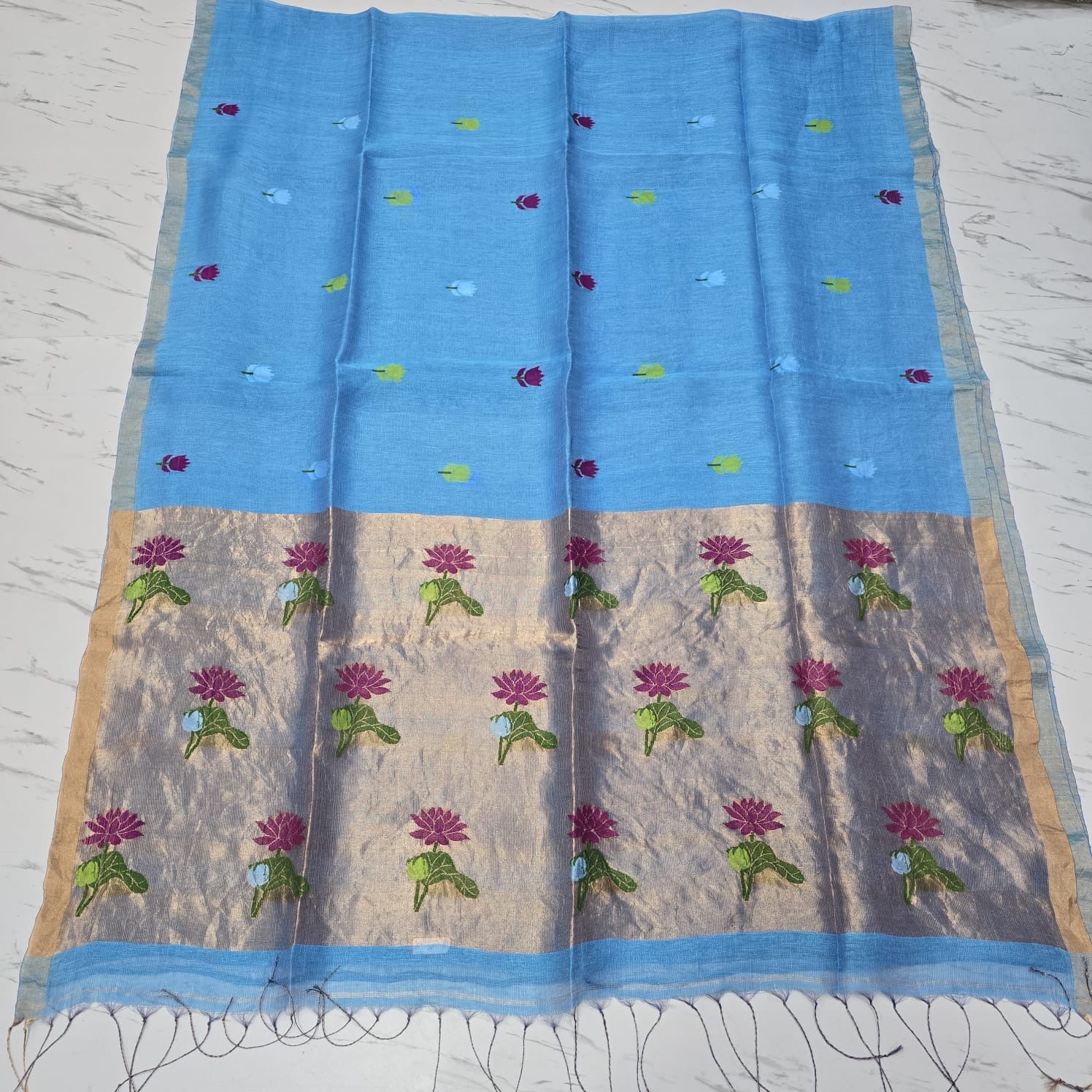 Handloom pure jamdani silk sarees with meenakari weaving