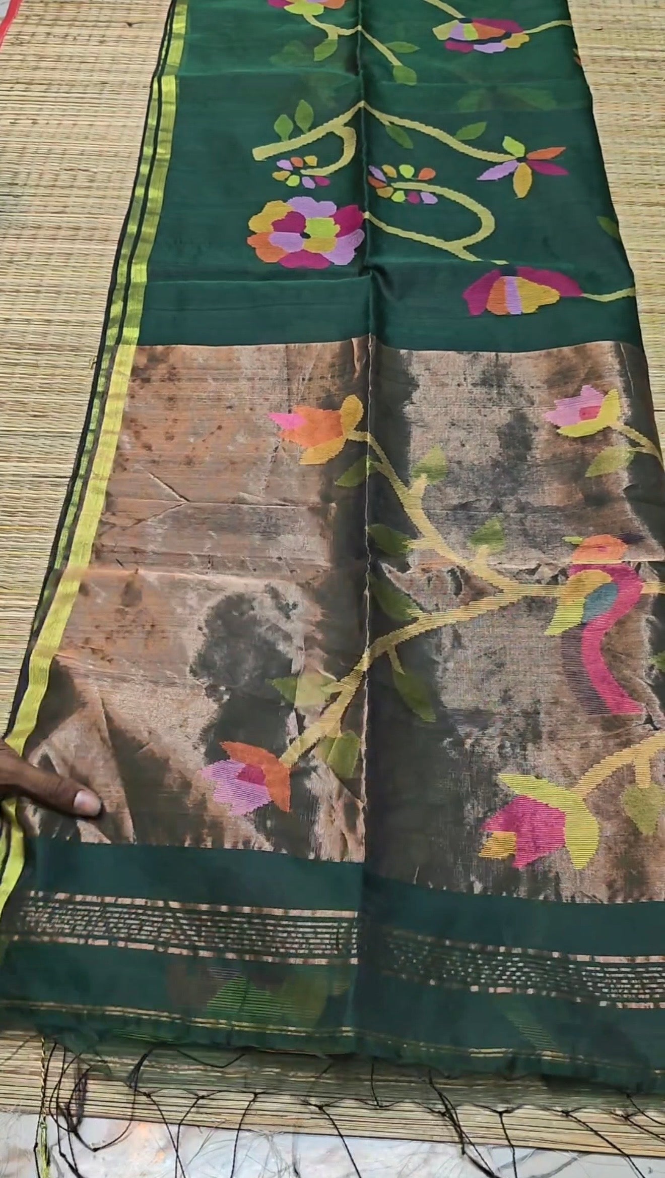 Pure muslin jamdani silk sarees with allover weaving paithani pallu