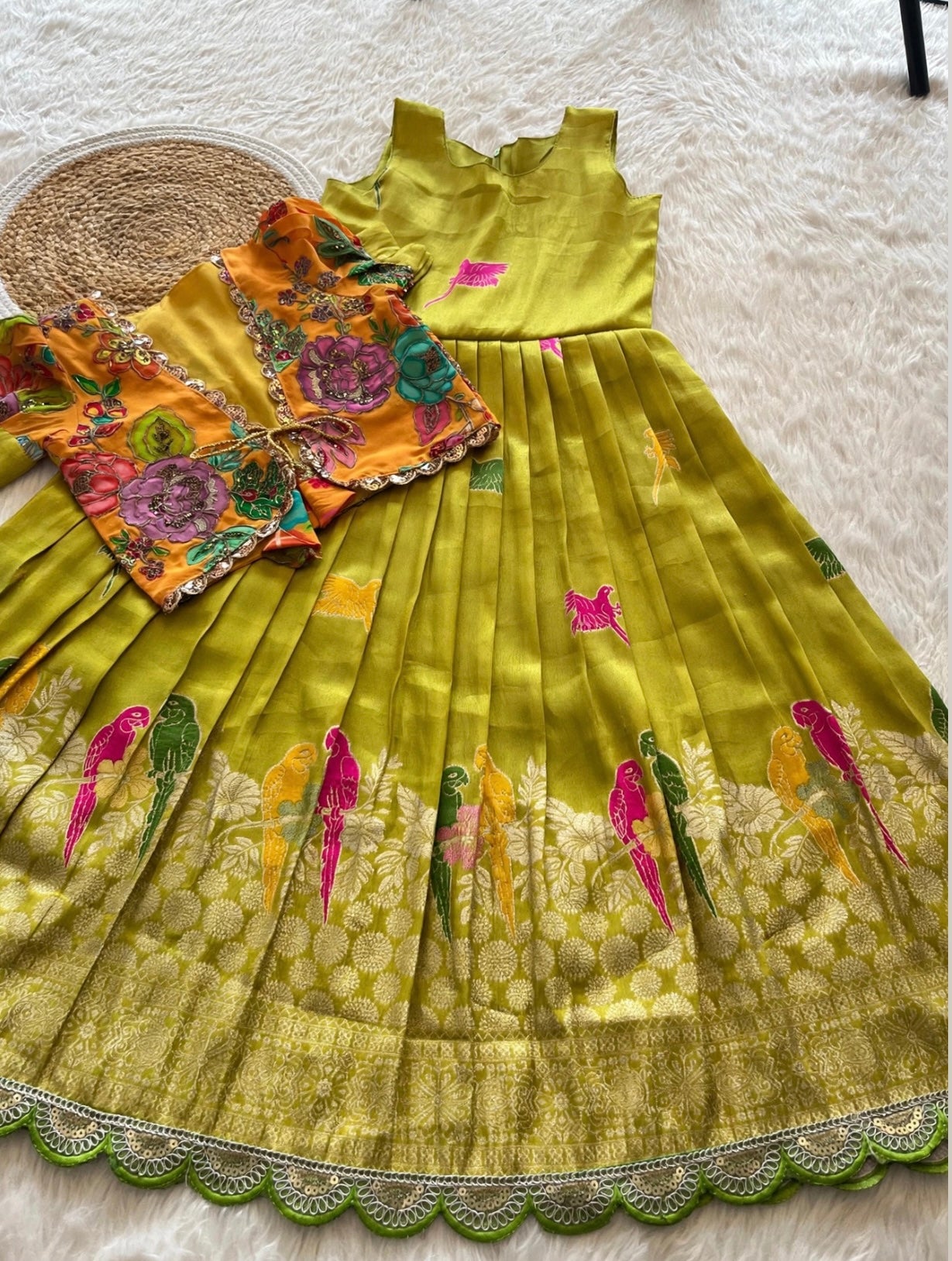 Banaras tissue silk dresses with meenakari weaving and jacket (1-17 years )