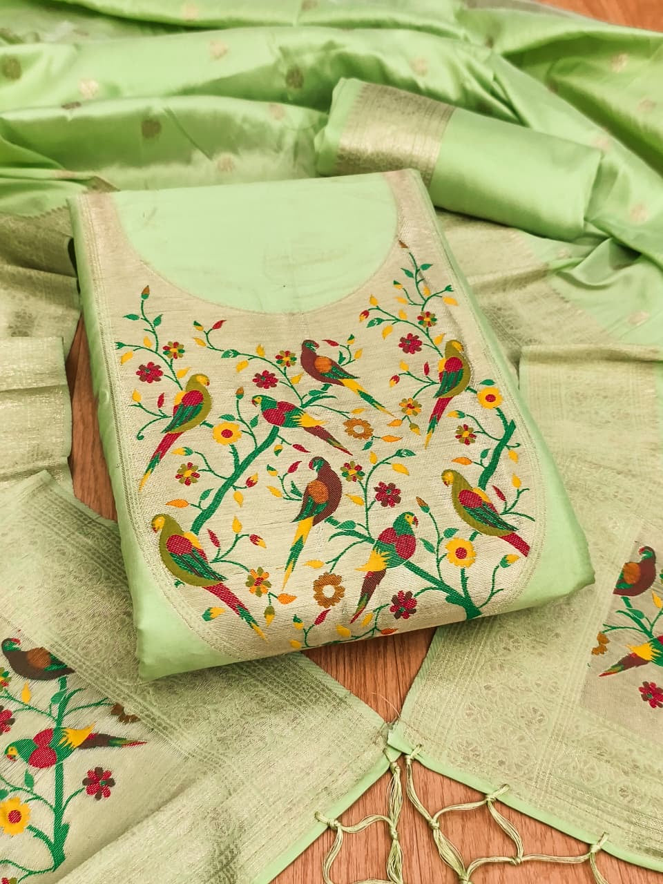 Fancy paithani 3 piece unstitched dress materials