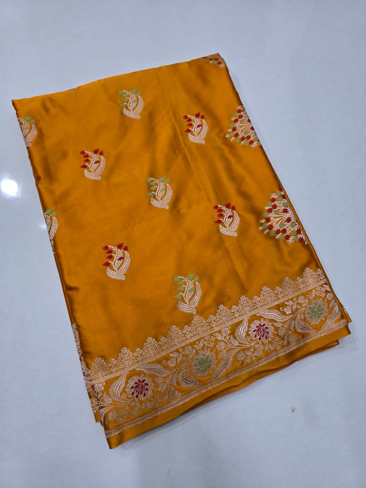 Banaras mashru satin silk sarees with meenakari weaving allover