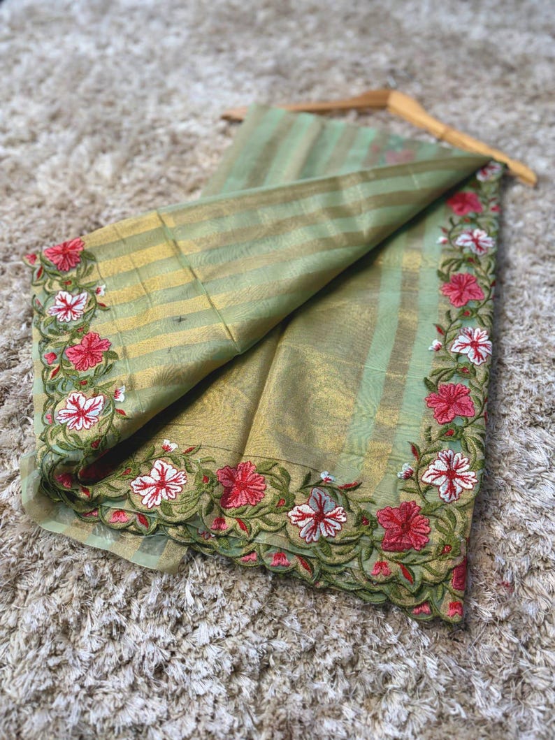 Banaras stripes sarees with scalloped embroidery