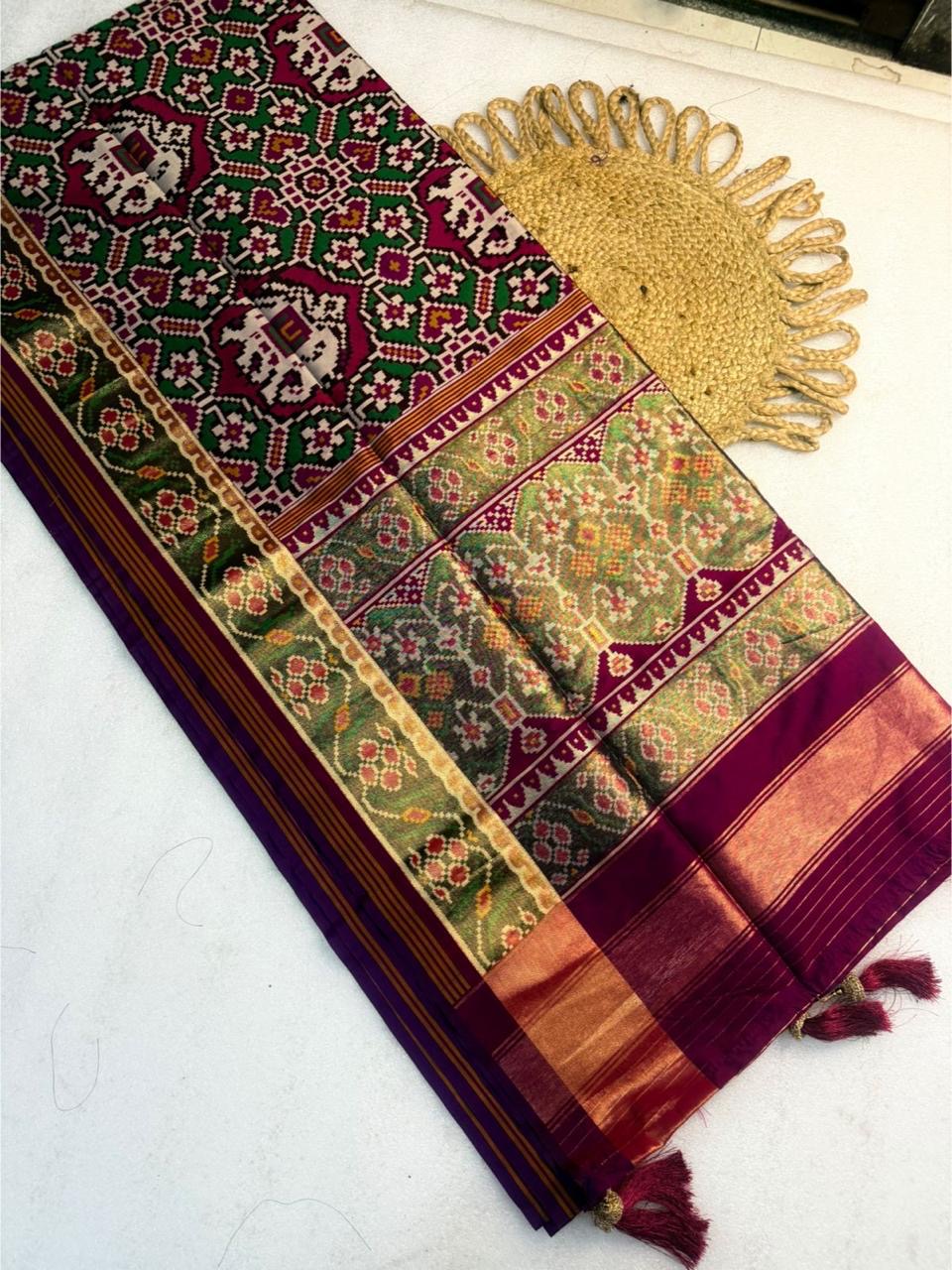 Semi fancy patan patola silk sarees with tissue pallu and borders