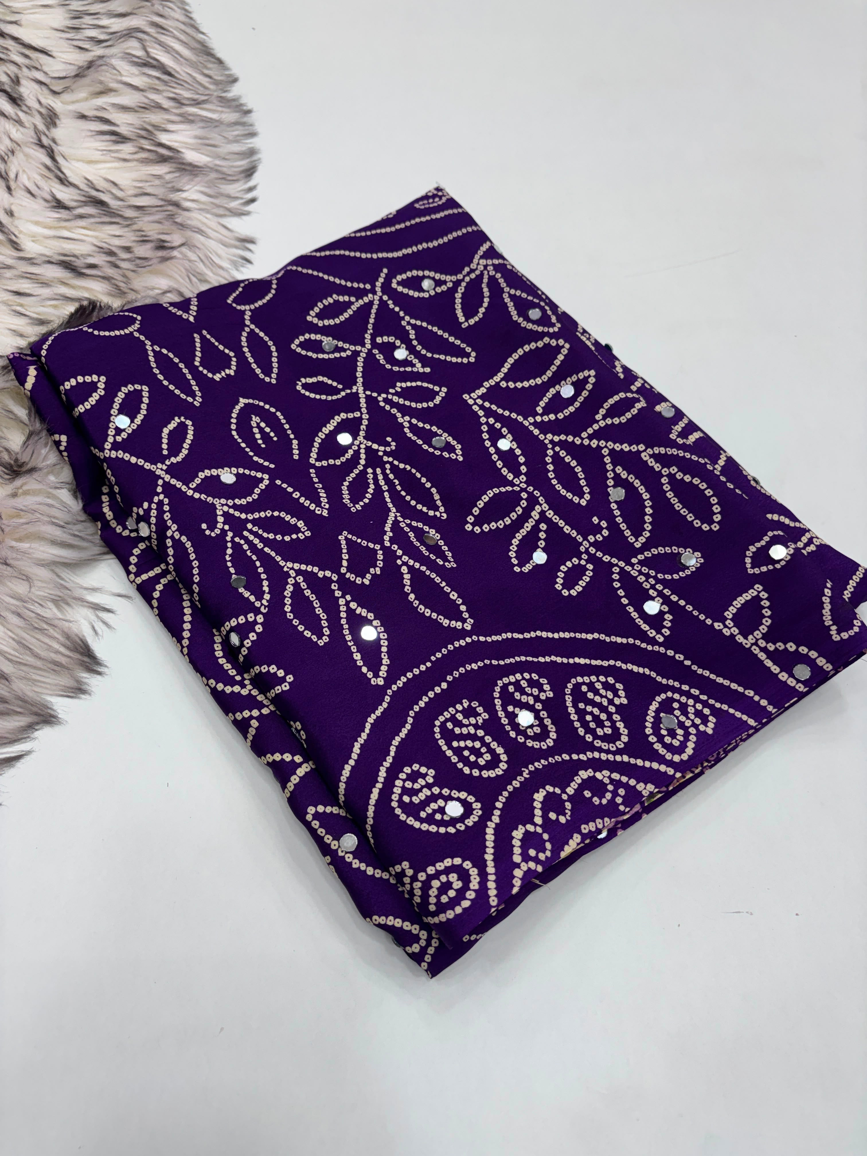 Fancy bandini ajrakh silk sarees with mirrors allover