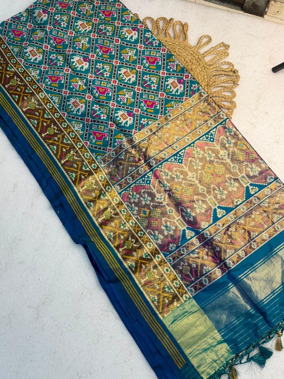 Semi fancy patan patola silk sarees with tissue pallu and borders