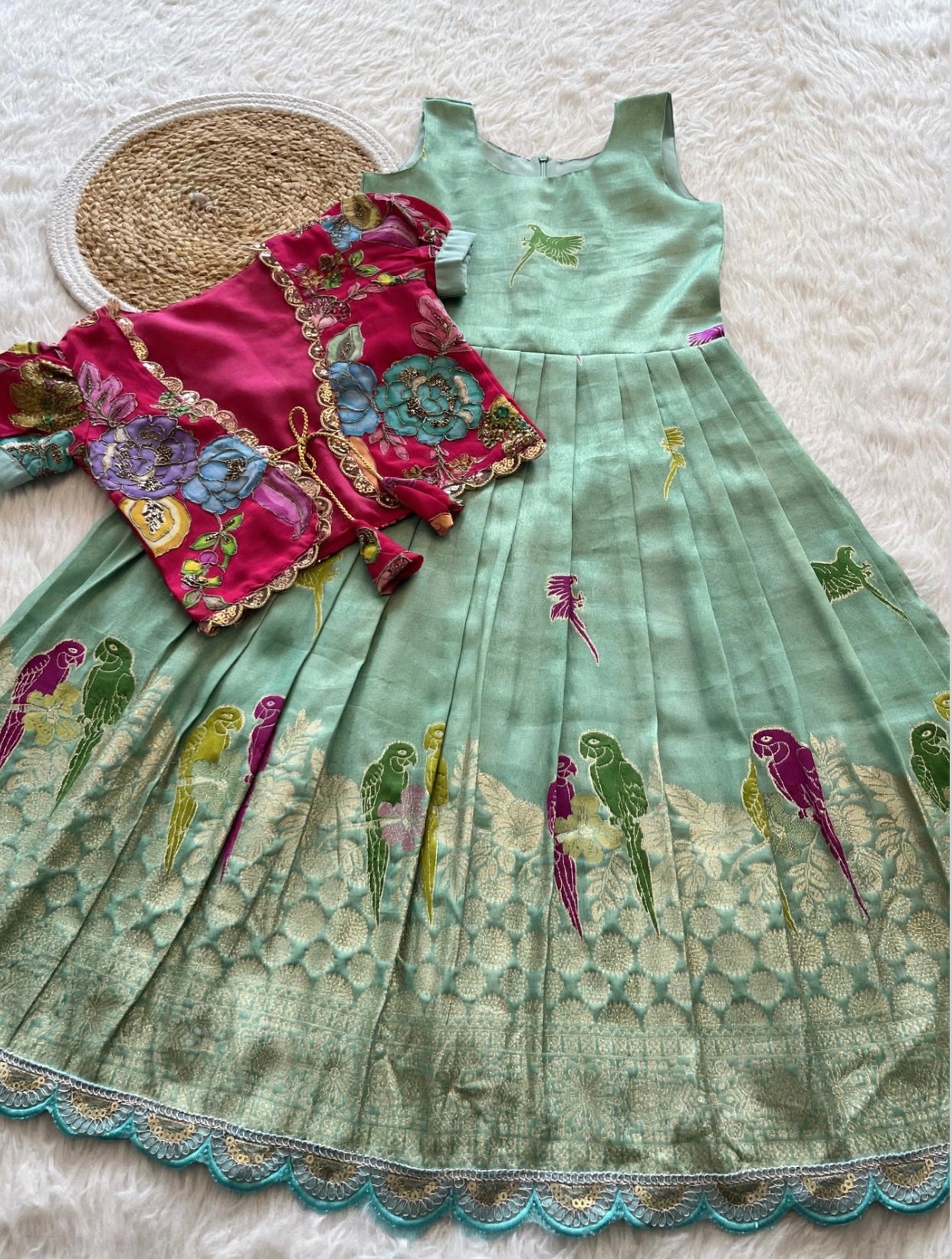 Banaras tissue silk dresses with meenakari weaving and jacket (1-17 years )