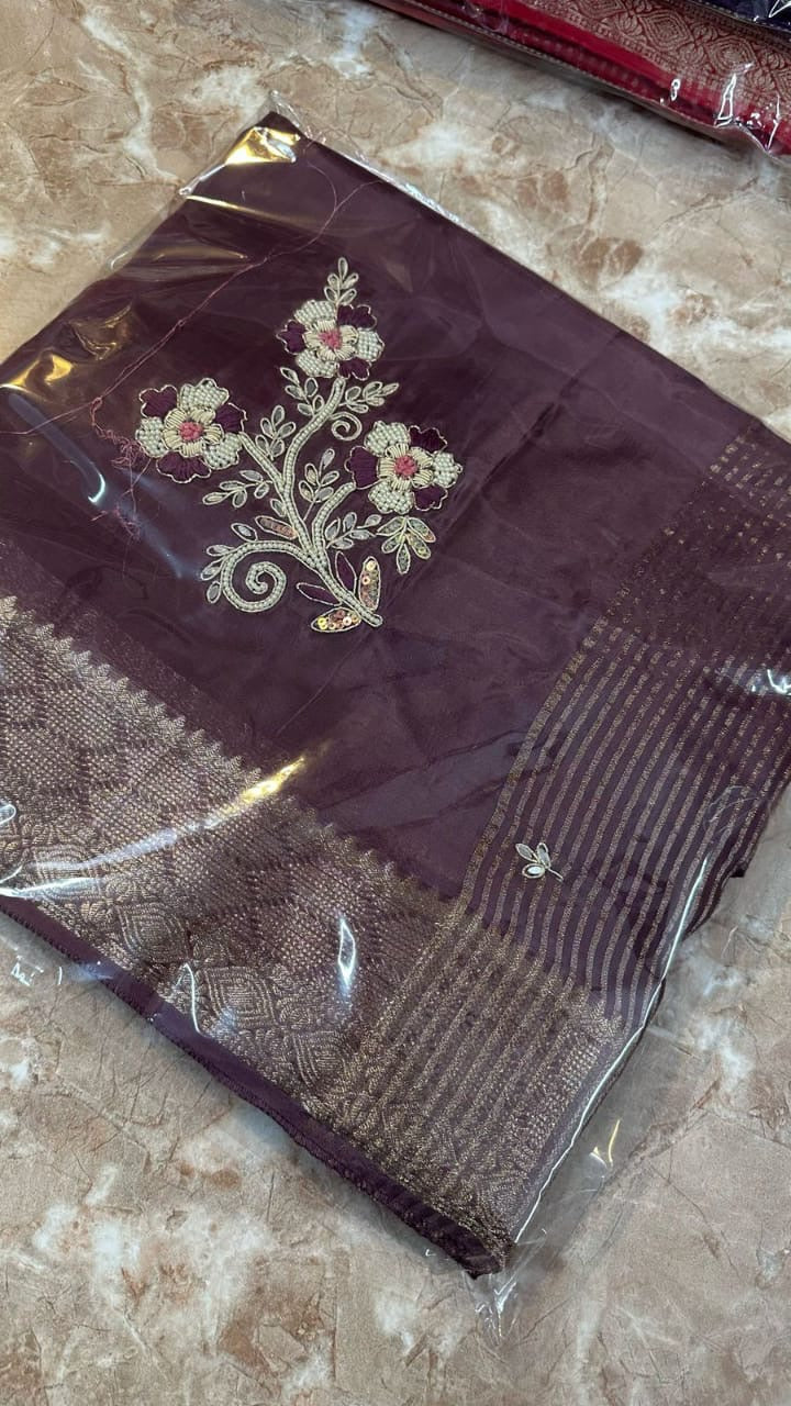 Banaras crepe silk sarees with handwork
