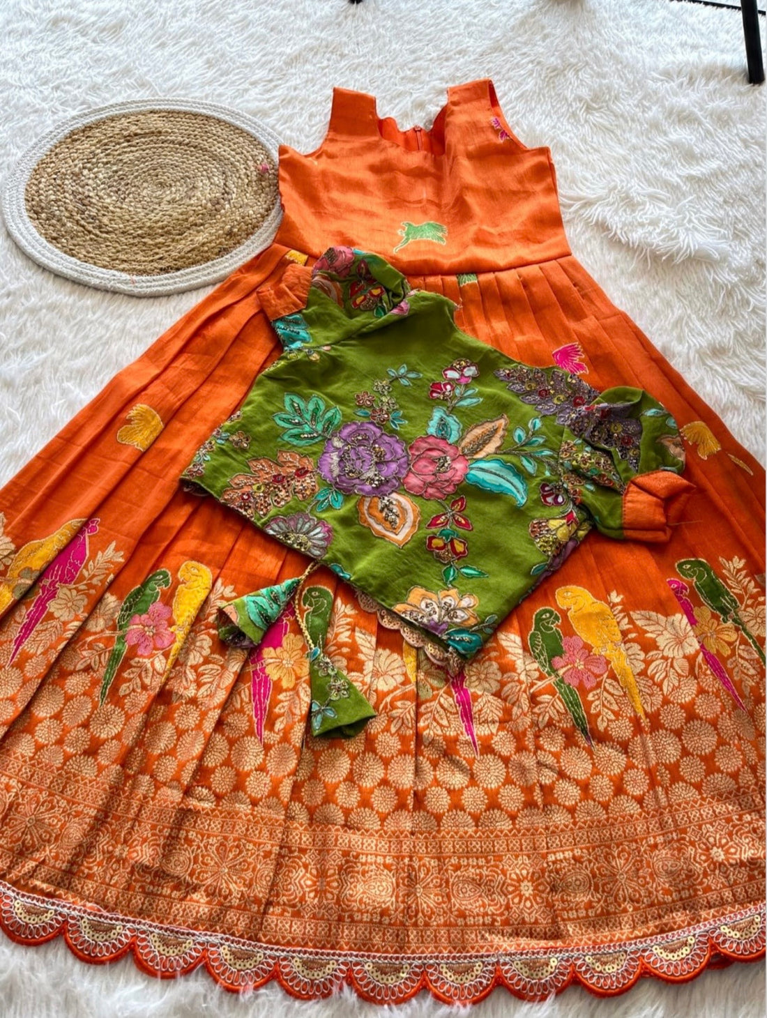 Banaras tissue silk dresses with meenakari weaving and jacket (1-17 years )