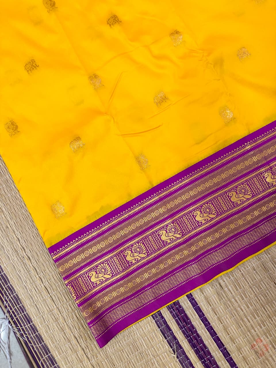 Semi kanjeevaram silk saree with vintage weaving rich unstitched blouse