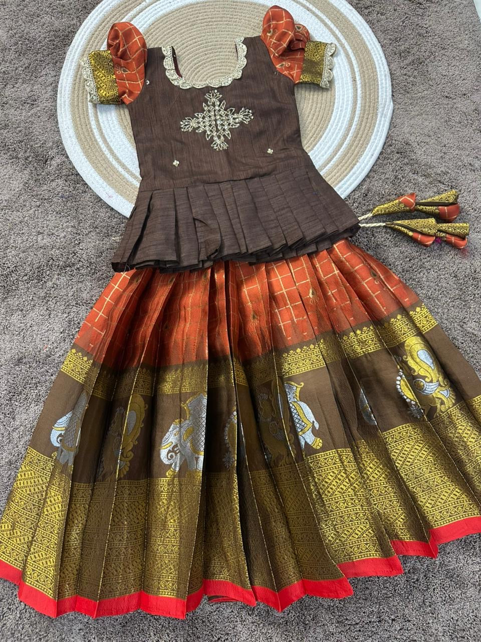 Fancy silk lehanga sets with handwork and fully stitched (1-15 years )