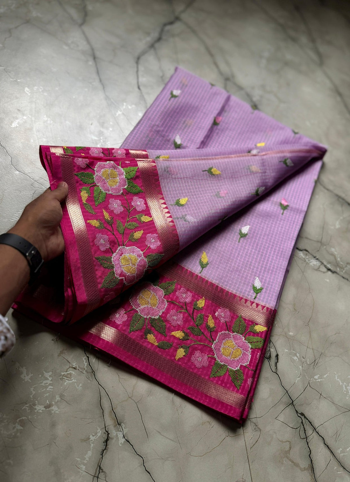 Vintage banaras kota sarees with petit point work allover and gap borders