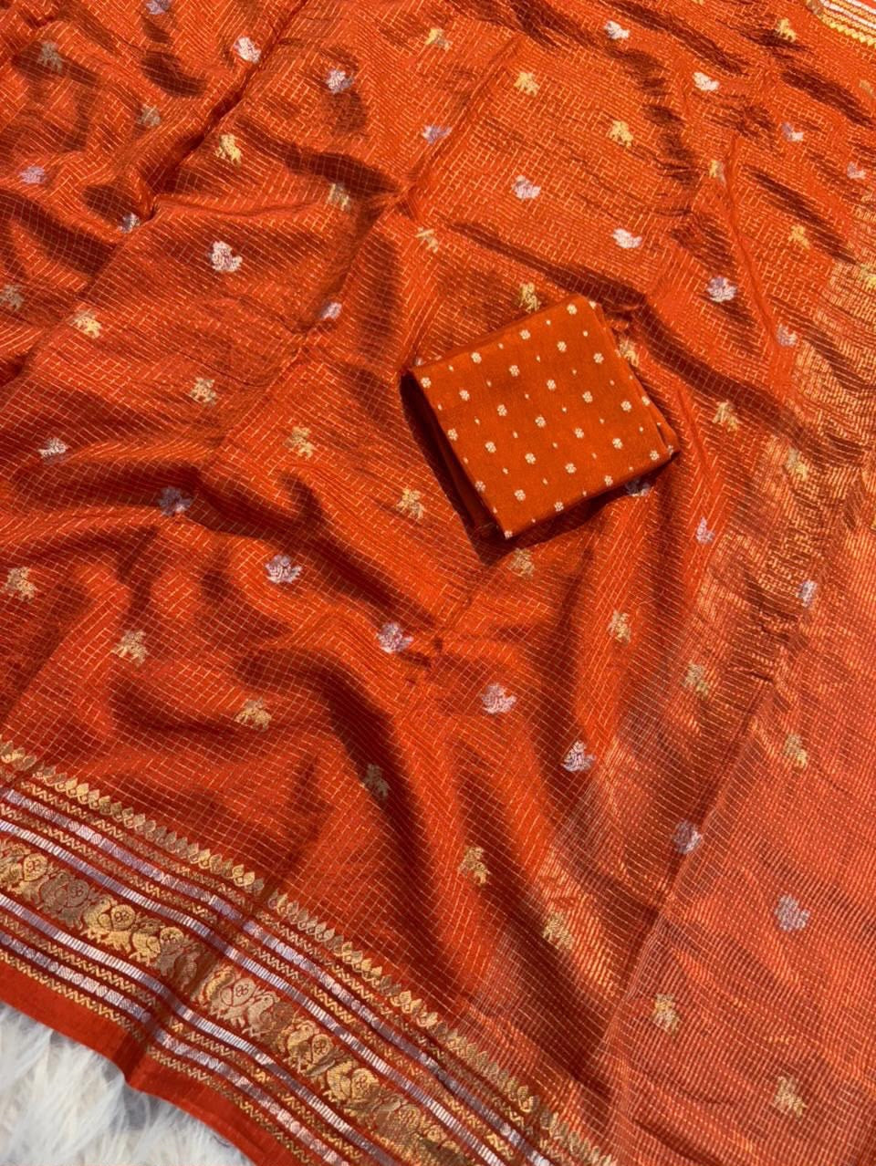 Vintage georgette checkered sarees with rich borders pallu and blouse