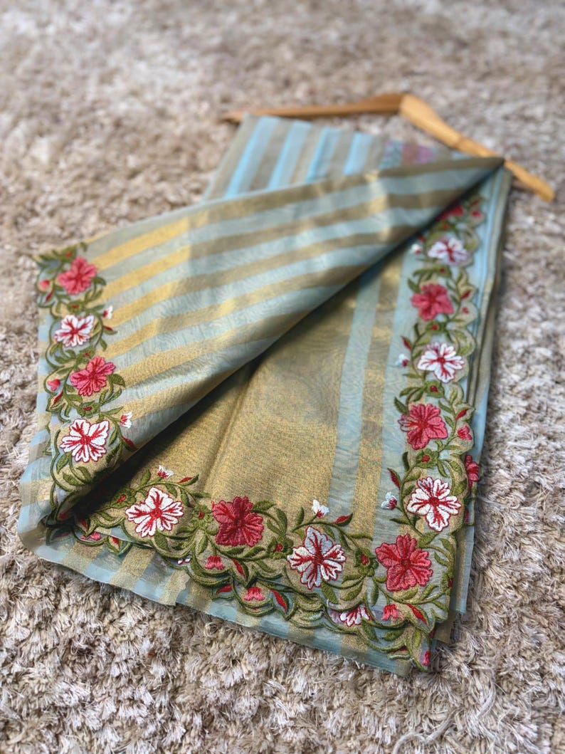 Banaras stripes sarees with scalloped embroidery