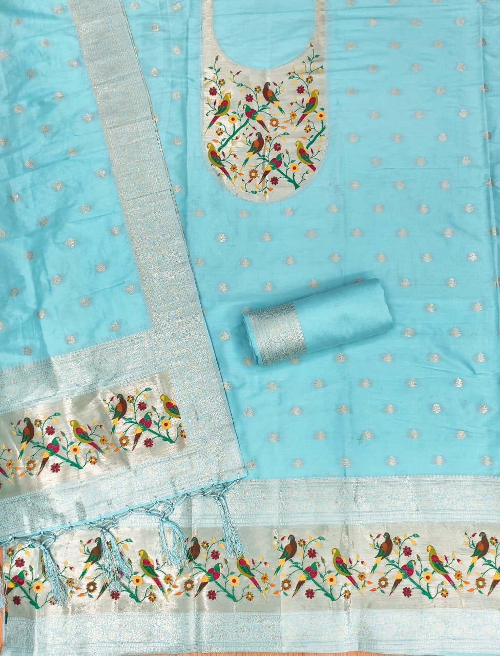Fancy paithani 3 piece unstitched dress materials