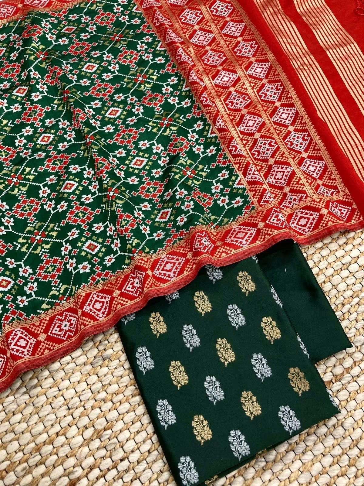 Banaras soft silk 3 piece dress materials with patola duppata (2.5 meter each )