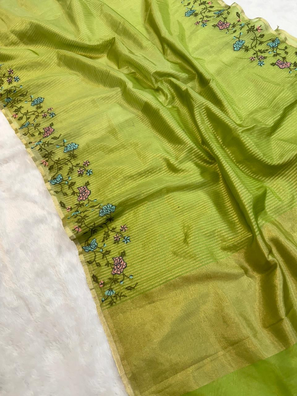 Banaras stripes sarees with intricate petit point work