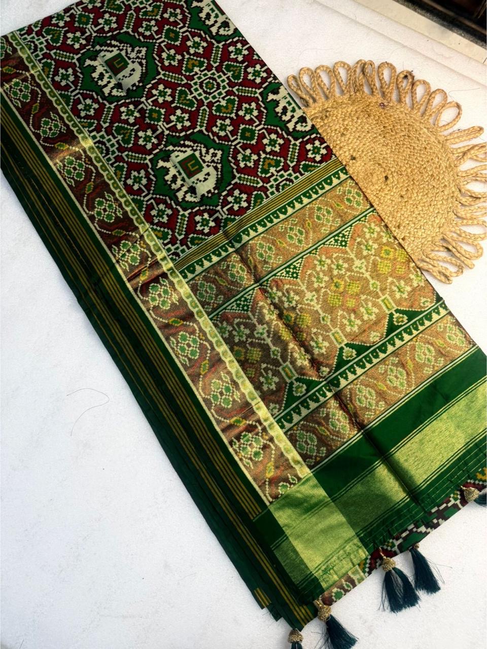 Semi fancy patan patola silk sarees with tissue pallu and borders