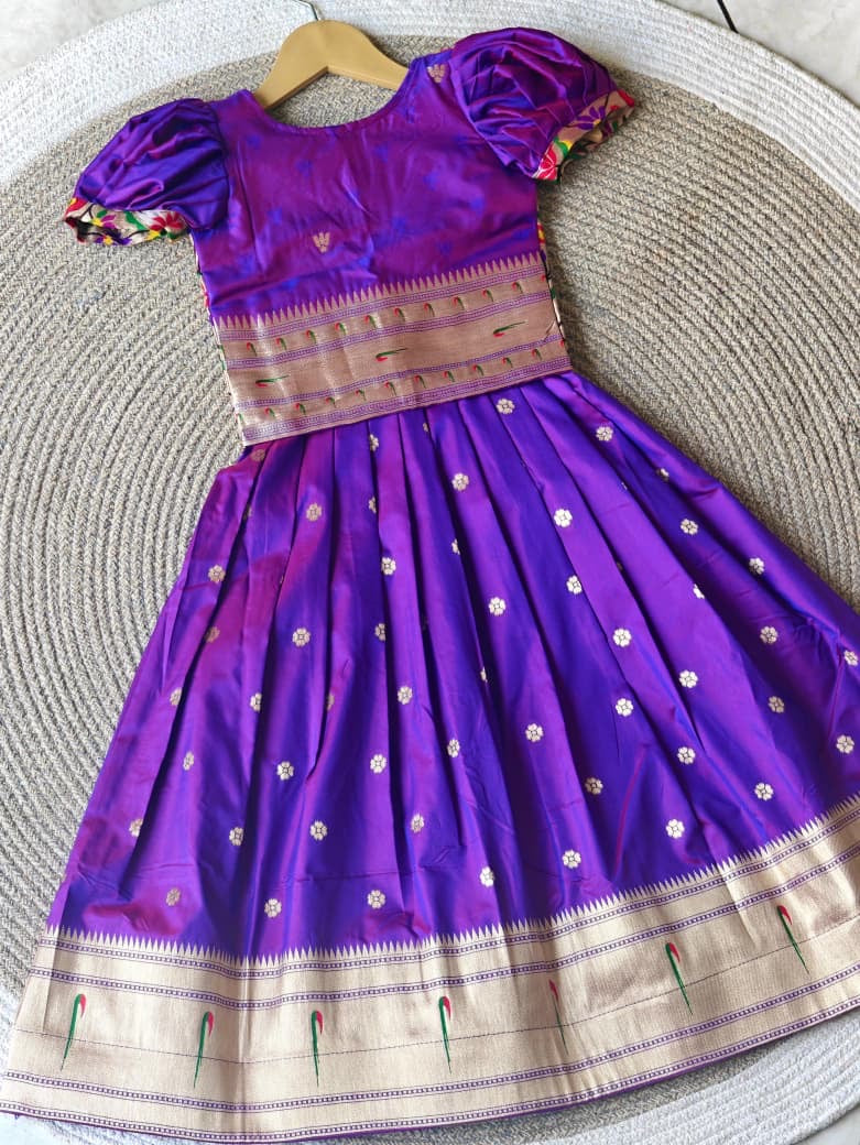 Kids fully stitched fancy paithani soft silk dresses with jacket  (1-16 years)