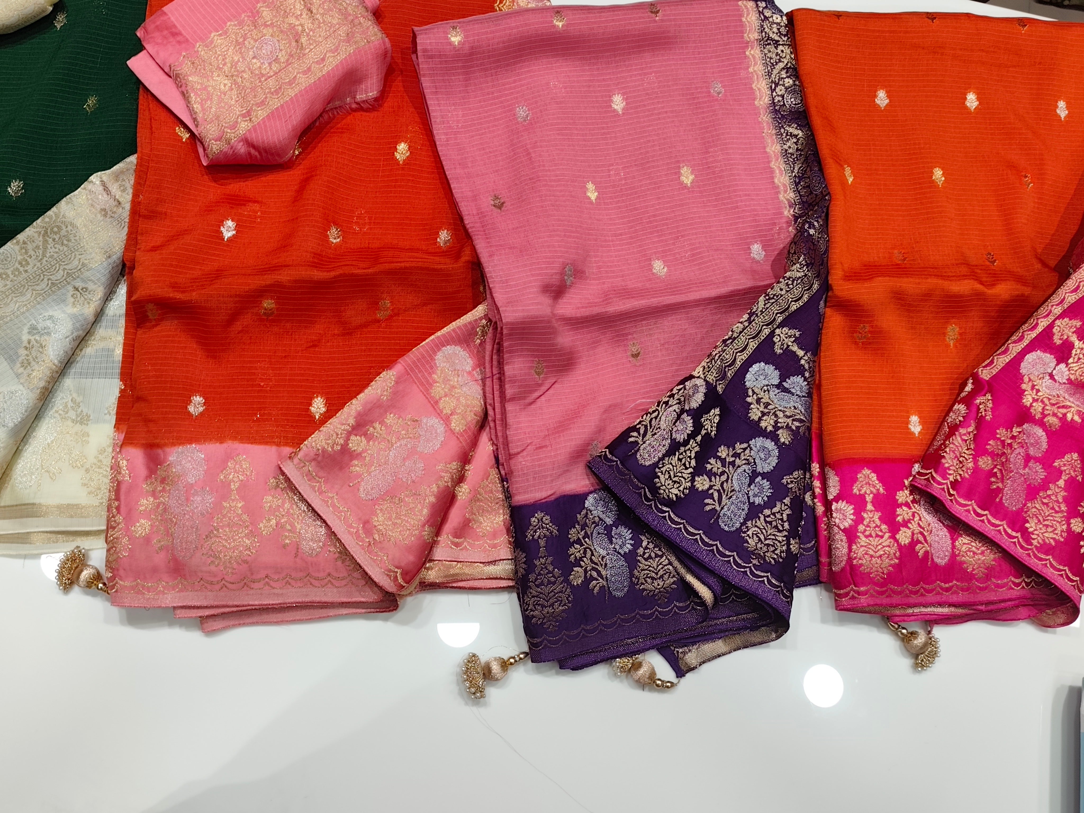 Exclusive pure kota silk sarees with mashru satin weaving borders and unstitched blouse