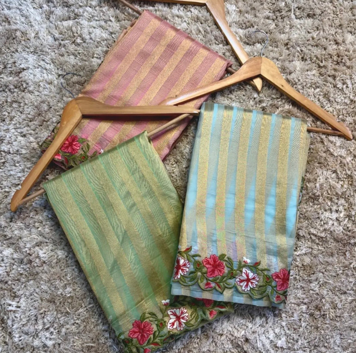 Banaras stripes sarees with scalloped embroidery