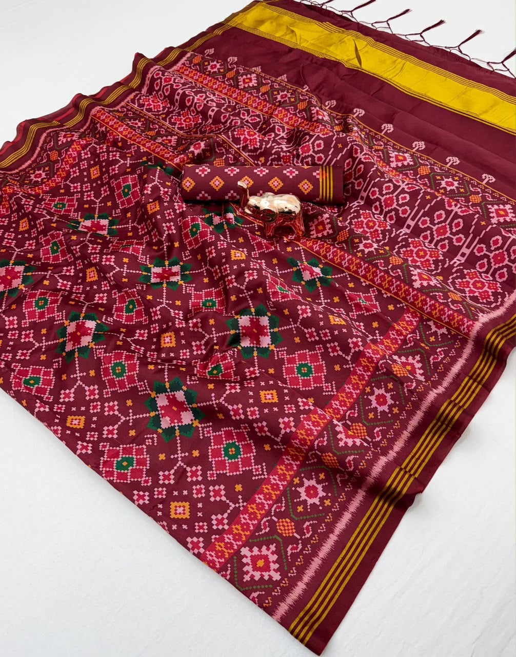 Fancy patan patola printed ikkat silk sarees