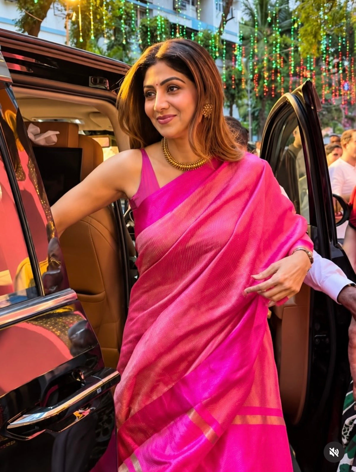 Shilpa shetty inspired banaras tissue stripes soft silk sarees