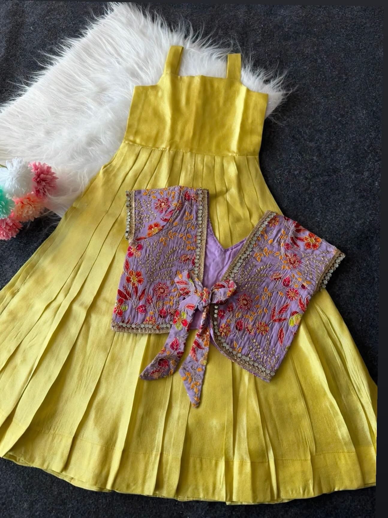Kids fully stitched tissue silk dresses with designer jacket  (1-16 years )