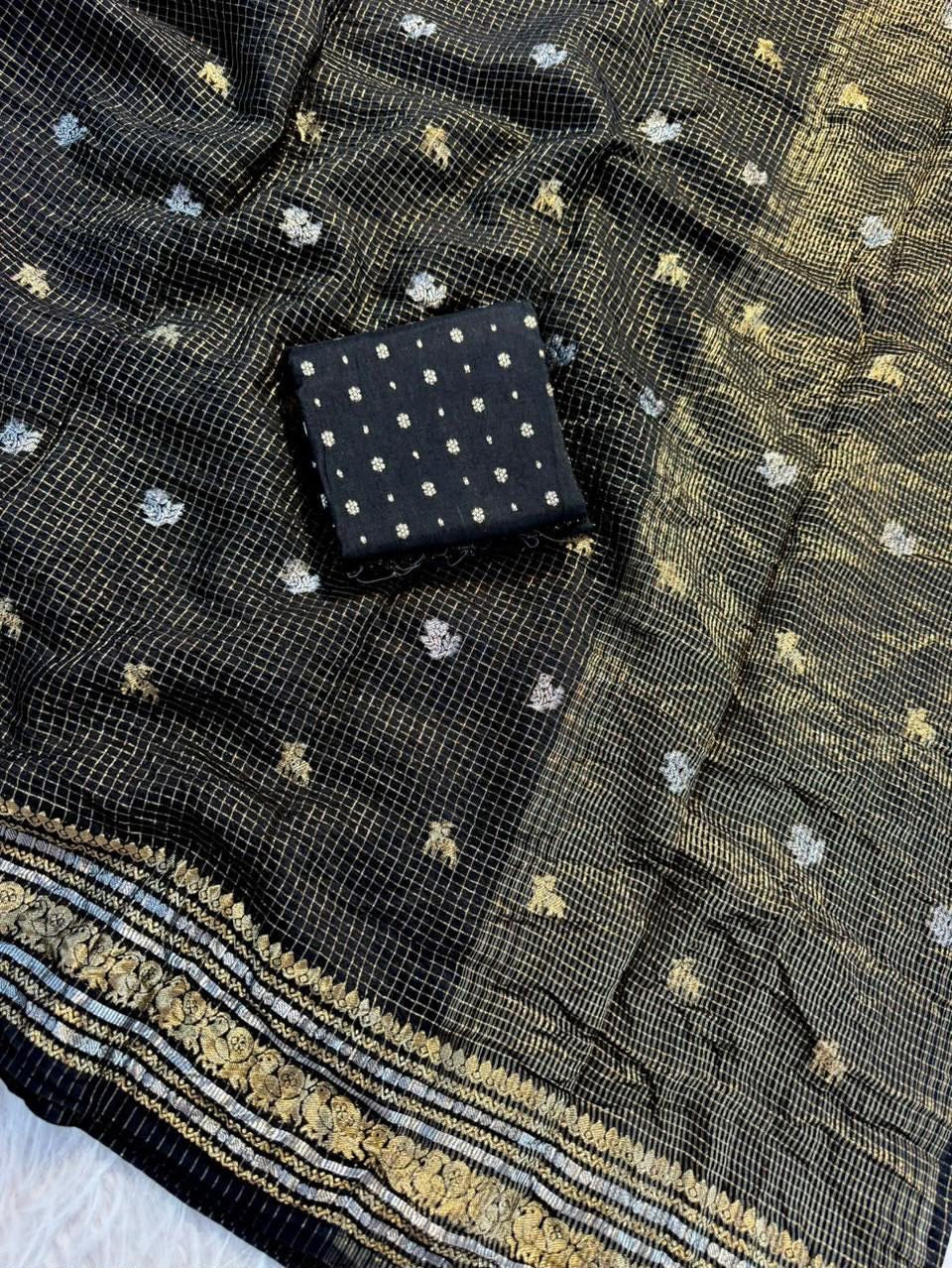 Vintage georgette checkered sarees with rich borders pallu and blouse